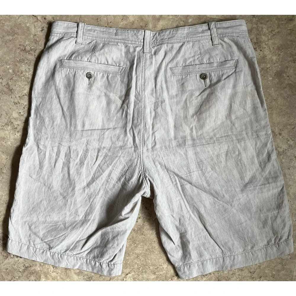 Tommy Bahama Mens 100%‎ Linen Shorts Tan White Striped Flat Front Size 36